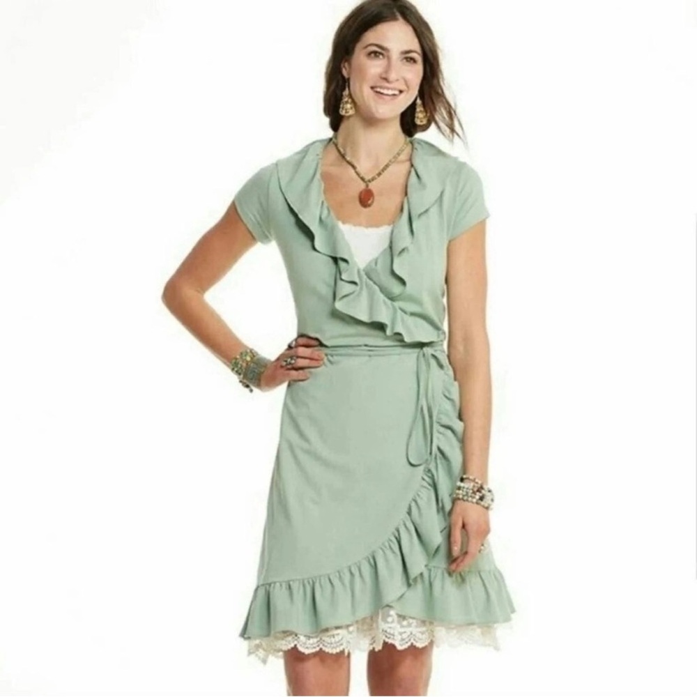 Matilda Jane “light as air” Green Ruffle Wrap Dress. Size small.